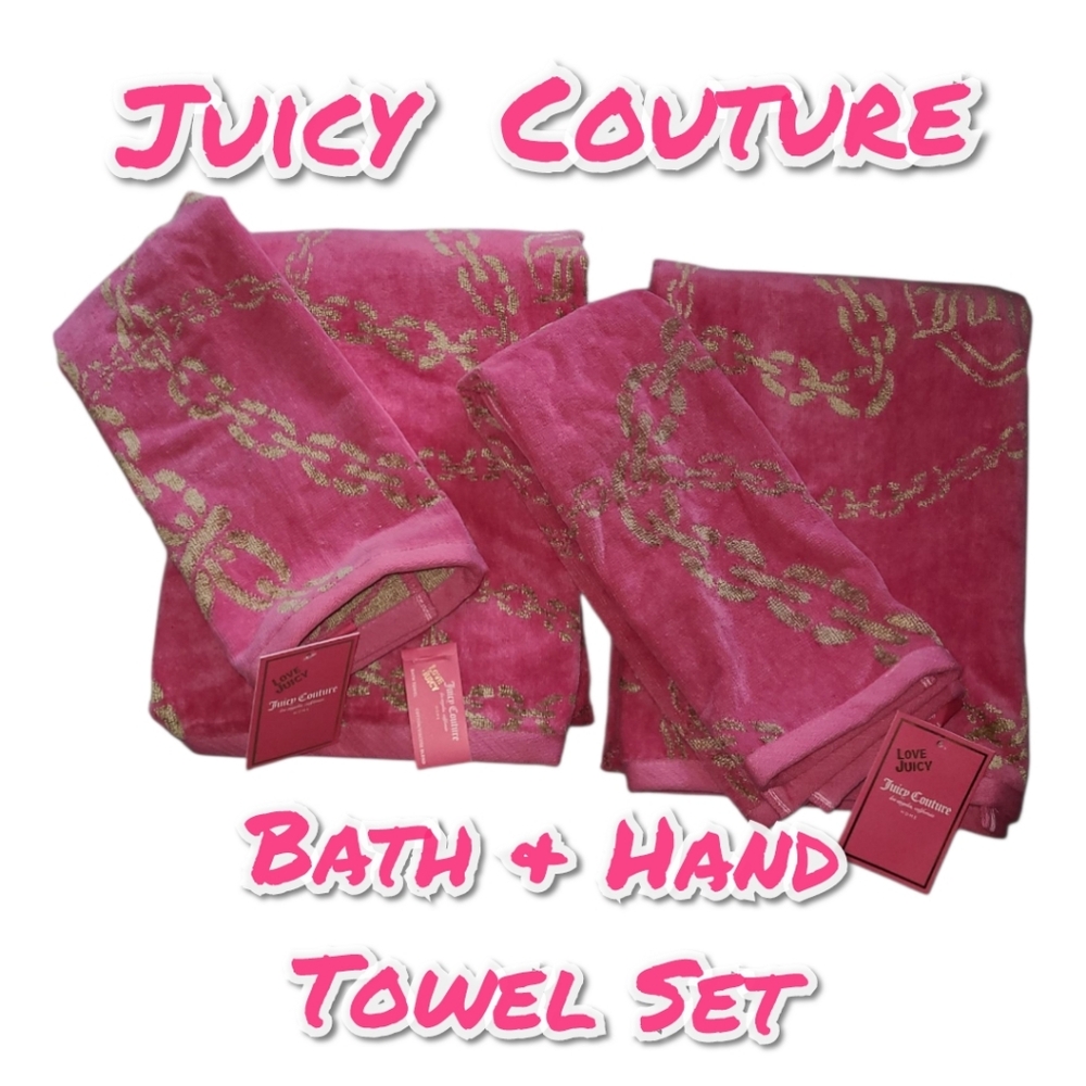Juicy Couture Pink Towel Set with Gold Accents